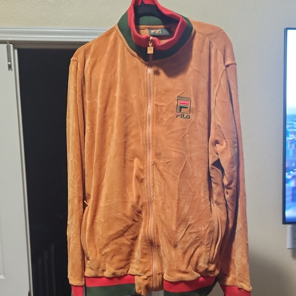Fila Men's Camel Sweatsuit with Forest and Crimson Accents